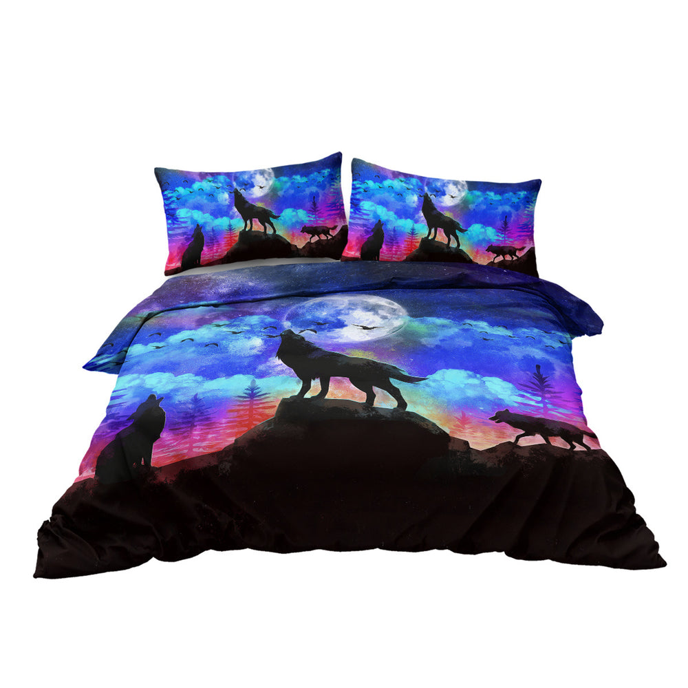 Moon Wolf Duvet Cover Set Single 3pcs Colorful Microfiber Kids Bedding Set EX-STOCK Canada 