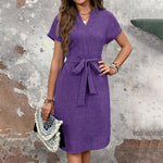 tie belt dress & Elegant V Neck Short Sleeve Casual Summer EX-STOCK