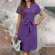 tie belt dress & Elegant V Neck Short Sleeve Casual Summer EX-STOCK