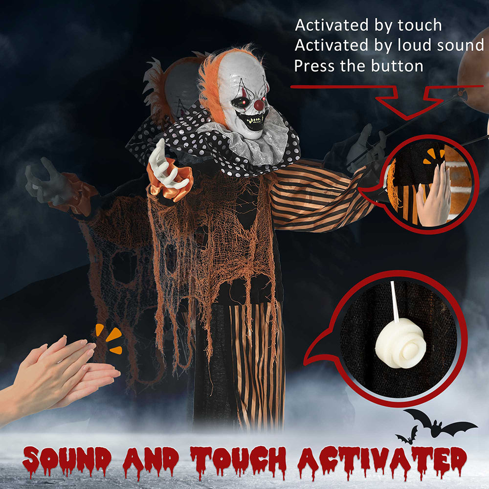 65inch Life Size Outdoor Halloween Decorations Talking Circus Clown With A Balloon, Animated Prop With Sound And Motion Activated, Light Up Eyes, Laughter EX-STOCK