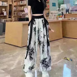 New Painting Ice Silk Wide-leg Baggy Trouser Pants Summer Women - EX-STOCK CANADA