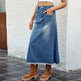 European And American Washed Frayed Hem Blue Denim Midi Skirt - EX-STOCK CANADA