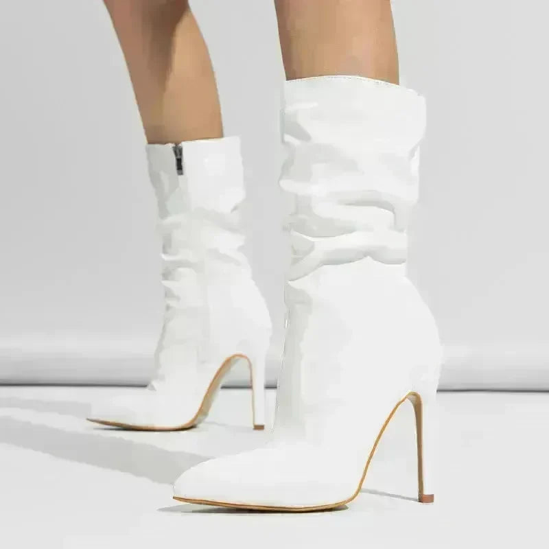 Patent Leather High Heel Pointed Stiletto Heel Pile Style Boots - EX-STOCK CANADA