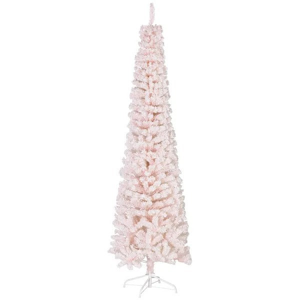 7.5ft Flocked Christmas Tree, Pencil Christmas Tree With Realistic Branch Tips, Folding Metal Stand EX-STOCK Canada 