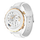 White watch with gold accents on a white background