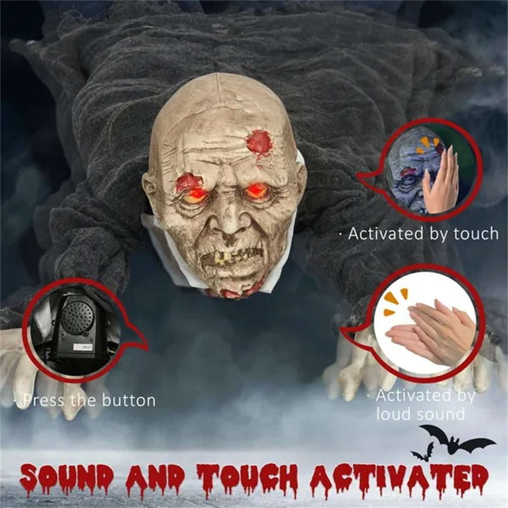5.2ft Life Size Outdoor Halloween Decoration Crawling Zombie, Animated Prop Decor With Sound And Motion Activated, Light Up Eyes, Creepy Sound EX-STOCK Canada 