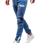 European And American Men's Denim Fabric Casual Frosted Zipper Design Jeans pant Men