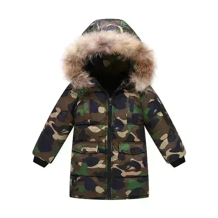 Children's Down And Wadded Jacket Camouflage Fur Collar Detachable Thickened Warm - EX-STOCK CANADA
