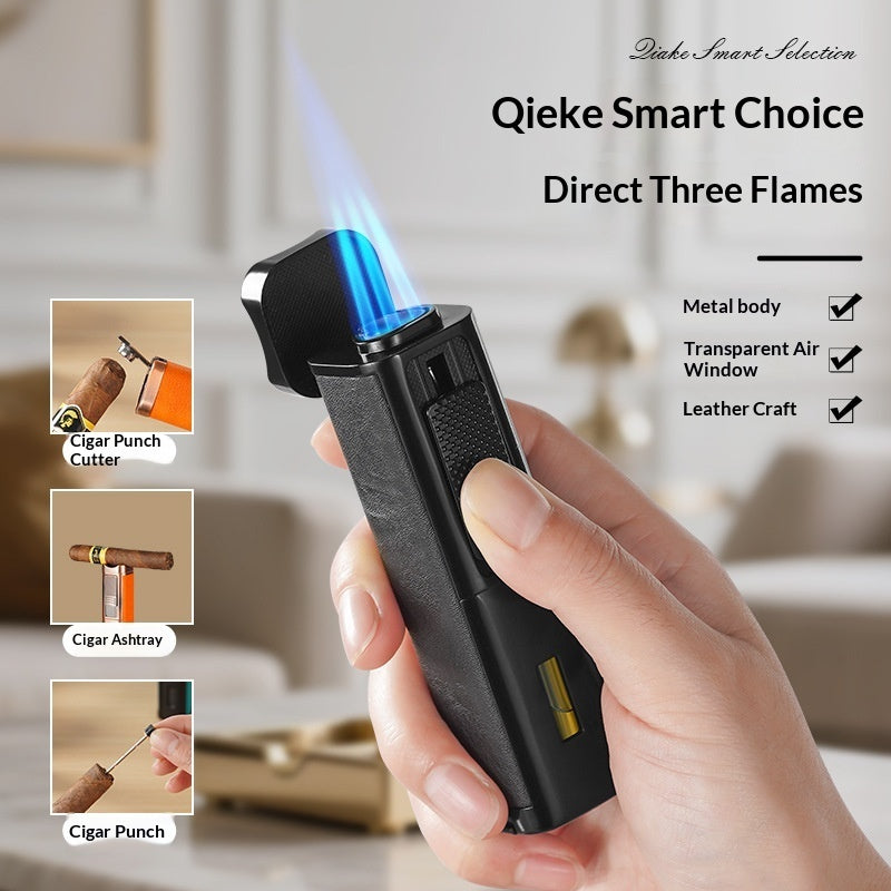 4-in-1 Multifunctional Cigar Torch Lighter with Built-In Punch, Ashtray & Needle | 4