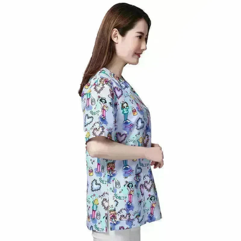 Cartoon Printing Hand Washing Suit Short Sleeve Small Shirt Beautician Pet Hospital Brush Hand Doctor Overalls EX-STOCK