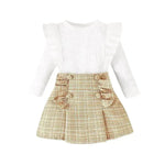Newborn baby girl Cross-border Sunken Stripe Long Sleeve Classic Style Plaid Short Skirt Two-piece Set for baby girl