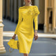 Women's Floral Embellished Long Sleeve Solid Color Round Neck A-Line Bodycon Party Dress For Spring&Summer Vacation EX-STOCK