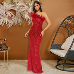 Luxury formal dress Feather Stitching Sequin Evening Dress Long dress