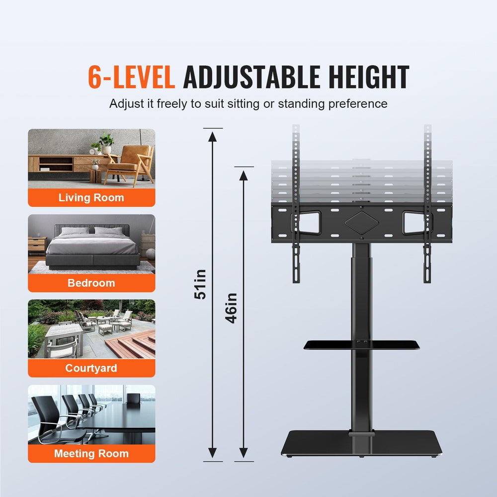 TV Stand Mount, Swivel Tall TV Stand For 32 To 65 Inch TVs, Height Adjustable Portable Floor TV Stand With Tempered Glass Base For Bedroom, Living Room EX-STOCK