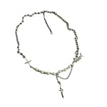 Unisex Style Eight-pointed Stars Reflective Pearl Stitching Necklace - EX-STOCK CANADA