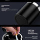 A promotional composite for a portable cigarette-ignition/extinguishing device. The top half shows a close-up of a black cylindrical product with a metallic rim on a dark background, with text highlighting a flame-retardant shell.