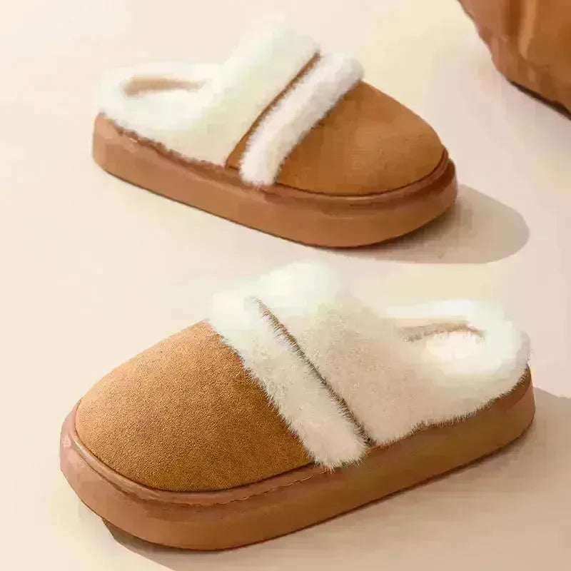 Fashion Warm Cotton Slippers For Women Leisure Thick Bottom Non-slip Plus-velvet House Shoes Winter Bedroom Floor Suede Slipper - EX-STOCK CANADA