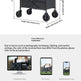 Product dimensions diagram of a black folding utility cart with wheels, showing length, width, and height measurements, plus a color difference explanation section with computer, flat screen, and mobile phone screen previews.