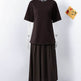Elegant Brown Patchwork Pleated Short Sleeves Long Dress - EX-STOCK Canada