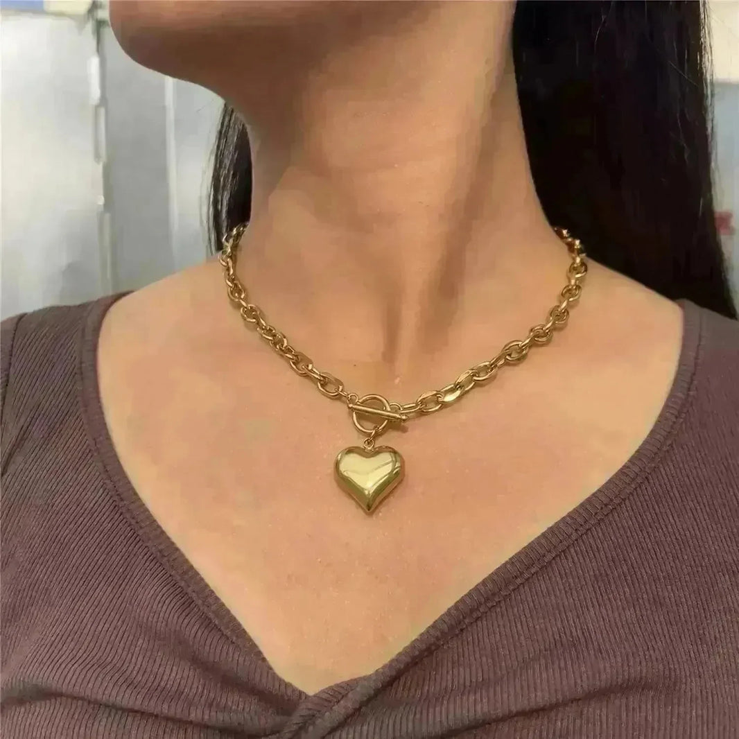 Personalized Punk Stainless Steel Peach Heart Pendant Hemp Flowers Valentine Necklace - EX-STOCK CANADA