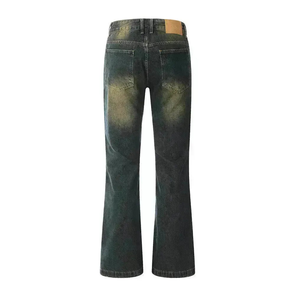 Washed Yellow Denim Bootcut Jeans Pants Men