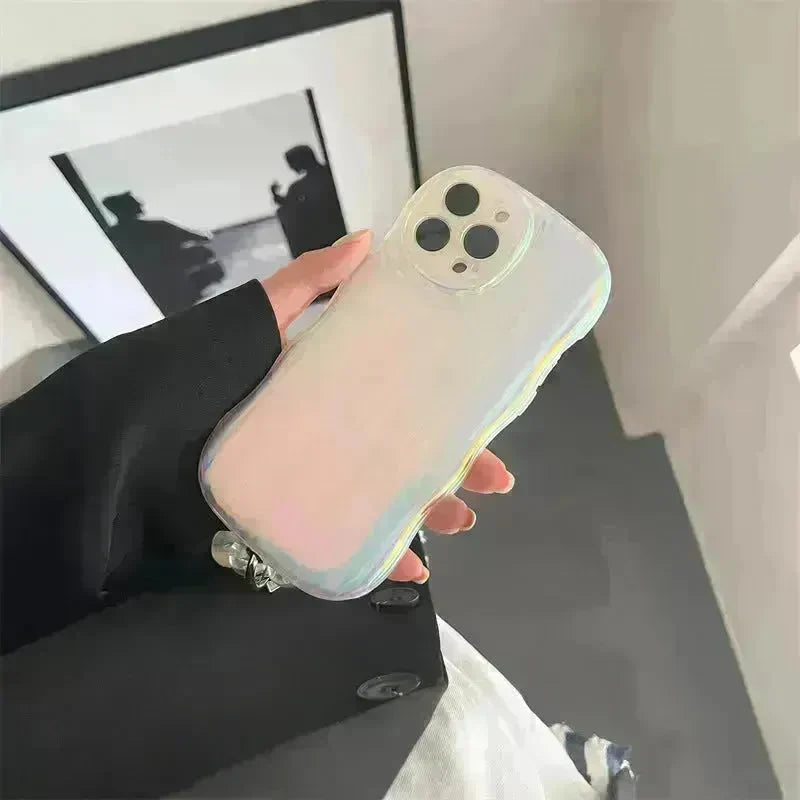 Laser Wave Silicone Phone Case Gradient Laser Stripes Bracelet Case For IPhone 14 13 12 11 Pro Max Plus Bead Chain - EX-STOCK CANADA