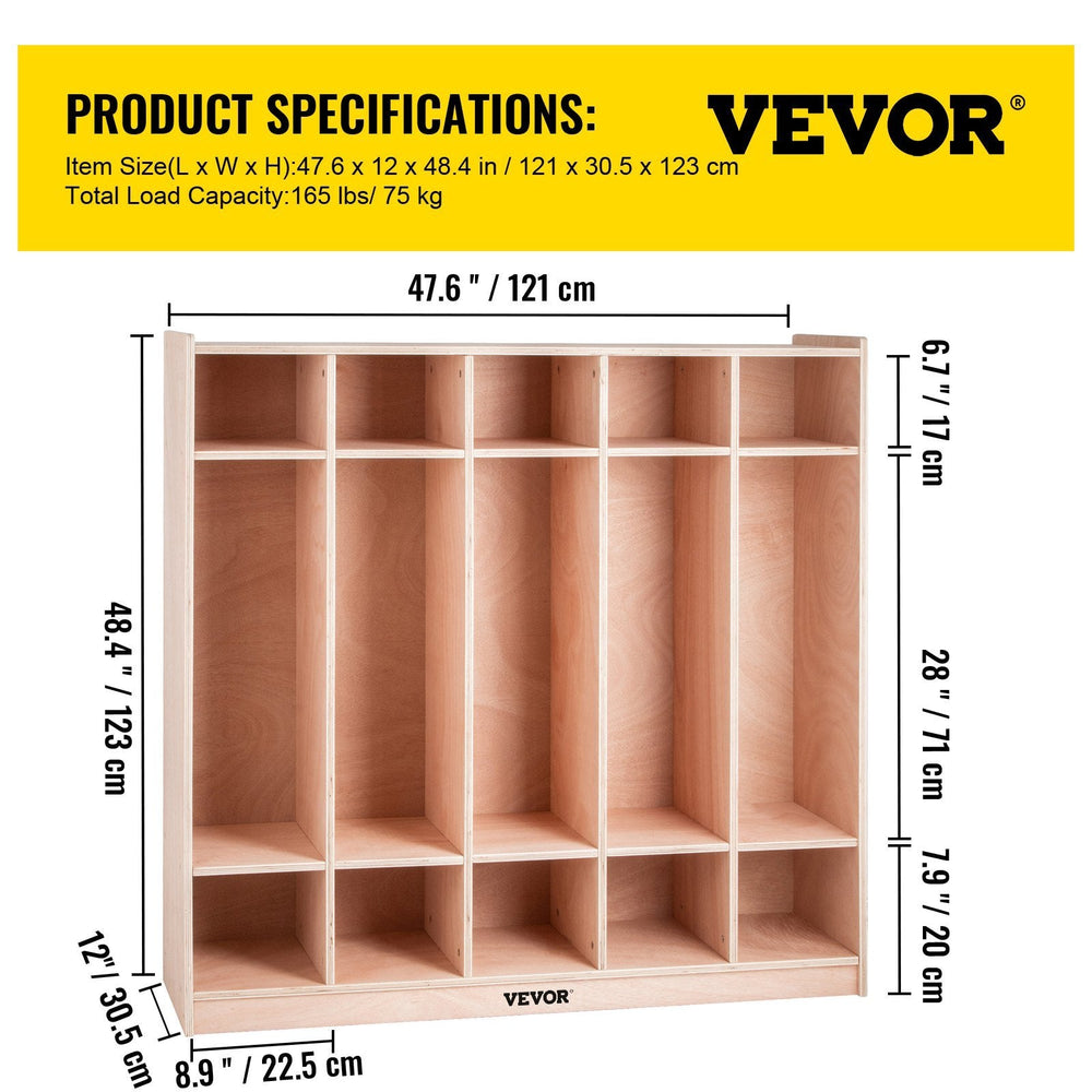 Preschool Cubby Lockers 5-Section Plywood Birch Coat Locker 15MM Thickness Kids Locker For Home 48.4 Inch High Durable Classroom Lockers For Toddlers And Kids Commercial Or Personal Use EX-STOCK