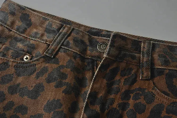Leopard Print Mini Denim Skirt Women's High Waist Pencil Skirt - EX-STOCK CANADA