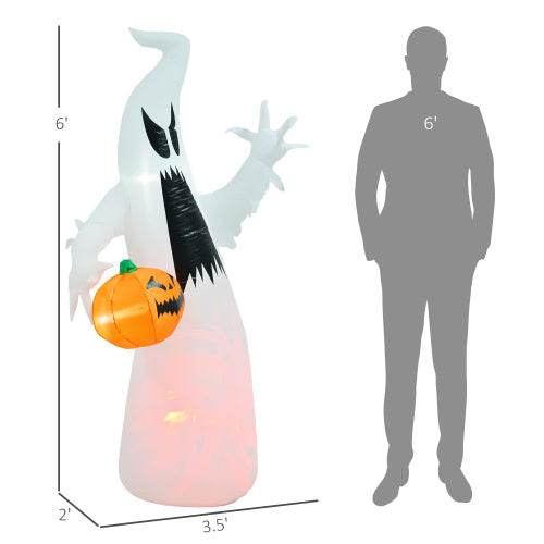 HOMCOM 5.9 Halloween Inflatable Outdoor Decoration Ghost With Pumpkin, Blow Up LED Yard Decor For Garden, Lawn, Party, Holiday, Waterproof EX-STOCK
