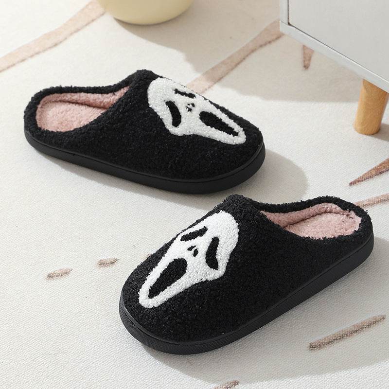 Halloween Skull Cartoon Print Slippers Warm Winter Slippers For Men Women Couple Home Shoes Indoor Cotton Slippers EX-STOCK