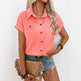 Lapel Shoulder Pleated Pocket Short Sleeve Top Shirt T-shirt Women - EX-STOCK CANADA