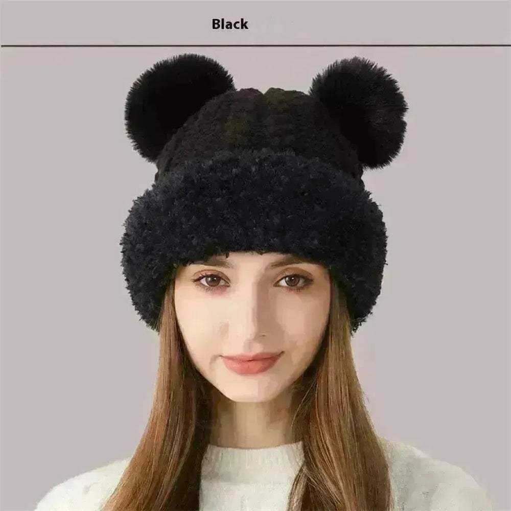 Women Winter Cute Fur Ball Knitted Beanie Hat Outdoor - EX-STOCK CANADA