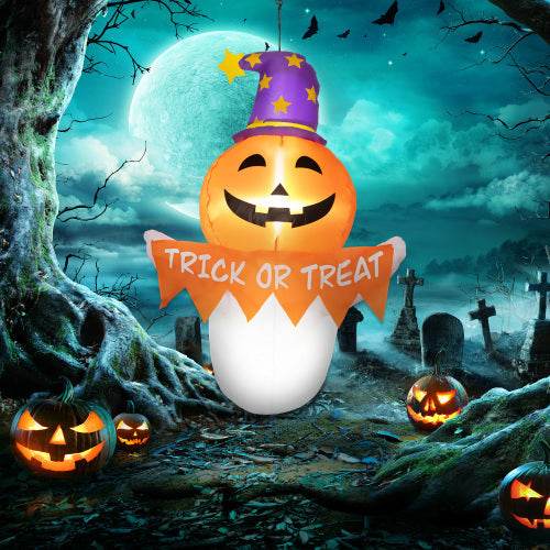 Outsunny 3.4ft Halloween Inflatables Window Sticker Ghost With Orange Face, Blow Up Halloween Decorations Outdoor LED Yard Display, Waterproof EX-STOCK