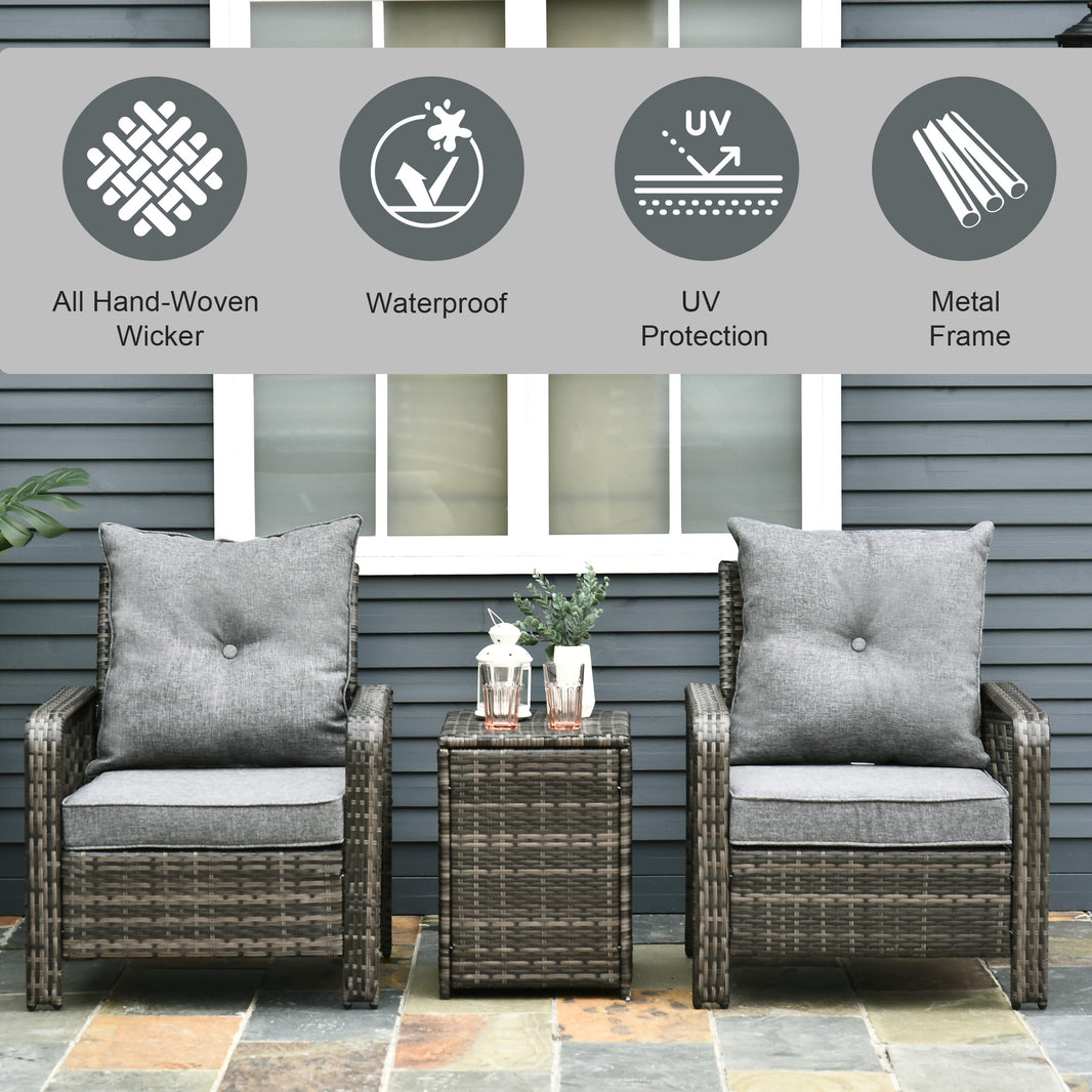 3 Piece Patio Furniture, PE Wicker Storage Table & Chairs, Gray EX-STOCK Canada 
