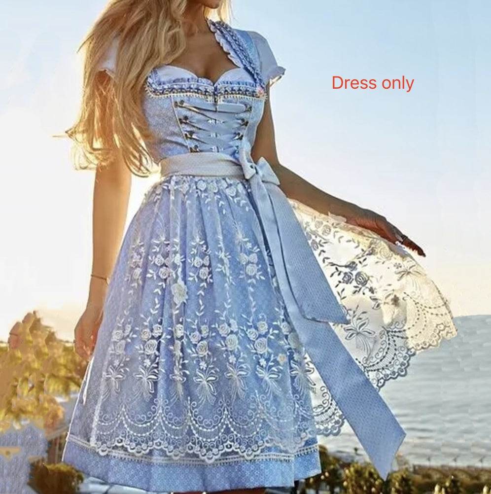 Halloween Munich Beer Long Short-sleeved Printed Lace-up Dress EX-STOCK