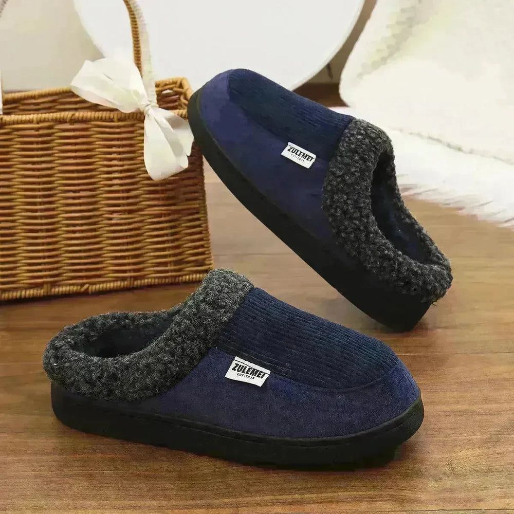 Fashion Solid Striped Cotton Slippers Winter Warm Indoor Bedroom Floor Slipper For Couples Non-slip Thick Sole House Shoes - EX-STOCK CANADA
