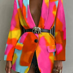 Fashion Printed Shawl Collar Single-breasted Belt Vintage Blazer Women - EX-STOCK CANADA