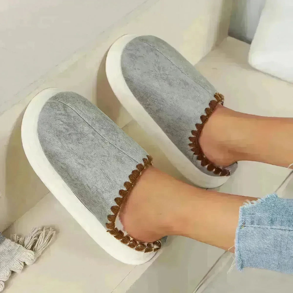 Winter Fashion Cotton Slippers With Sewing-side Design Indoor Non-slip Bedroom Floor Plush Slipper House Shoes Women Couple - EX-STOCK CANADA