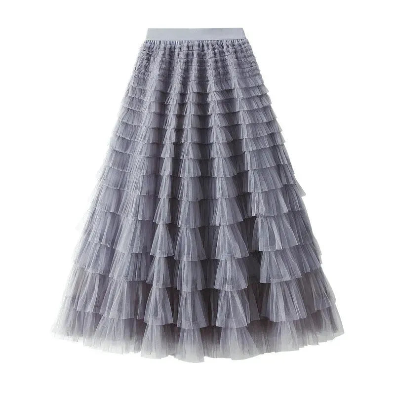 Cake Skirt Women's White Gauze long Layered tulle Skirt - EX-STOCK CANADA