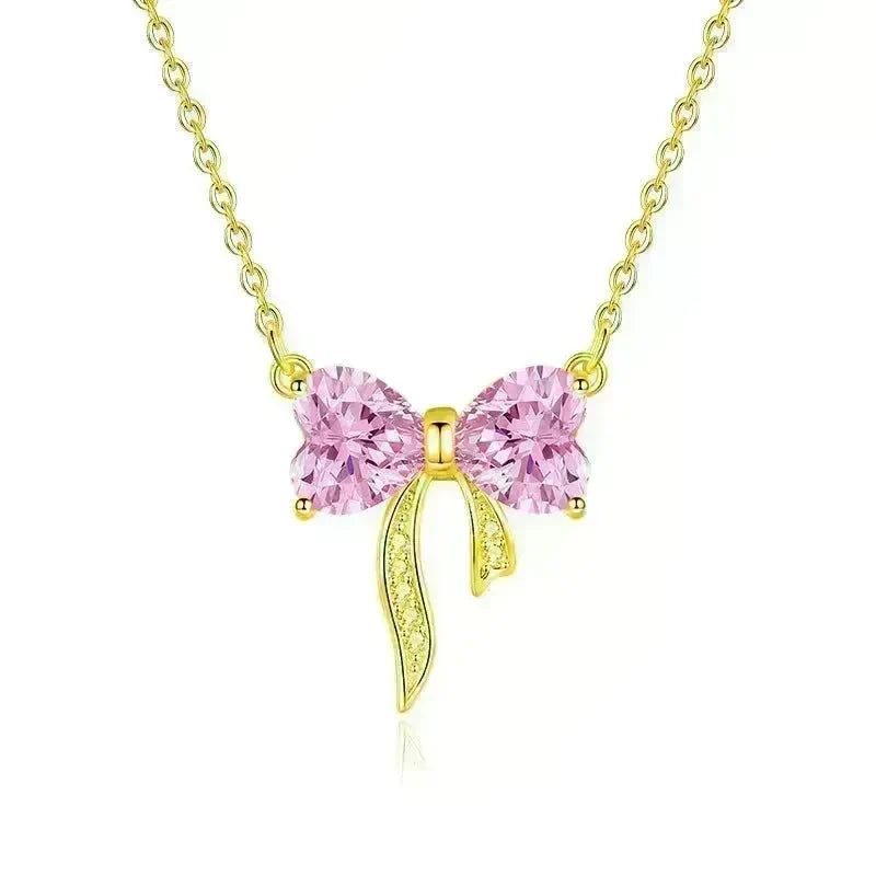 Women's Bow Zircon Necklace S925 Sterling Silver Clavicle Chain - EX-STOCK CANADA