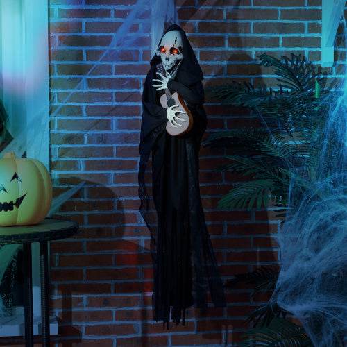 HOMCOM 4.3 Outdoor Halloween Decoration Animatronic Guitar-playing Grim Reaper, Sound And Motion Activated Animated Prop With Light Up Eyes Guitar Music - EX-STOCK Canada