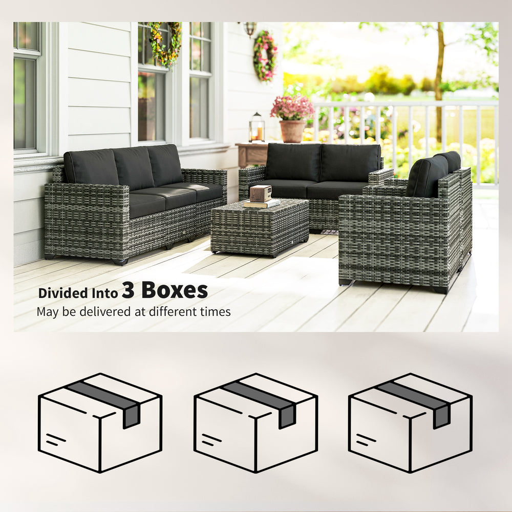 Conjunto de muebles de patio, cojines, sofá, love seat, mesa de almacenamiento, grisEX-STOCK Canada 