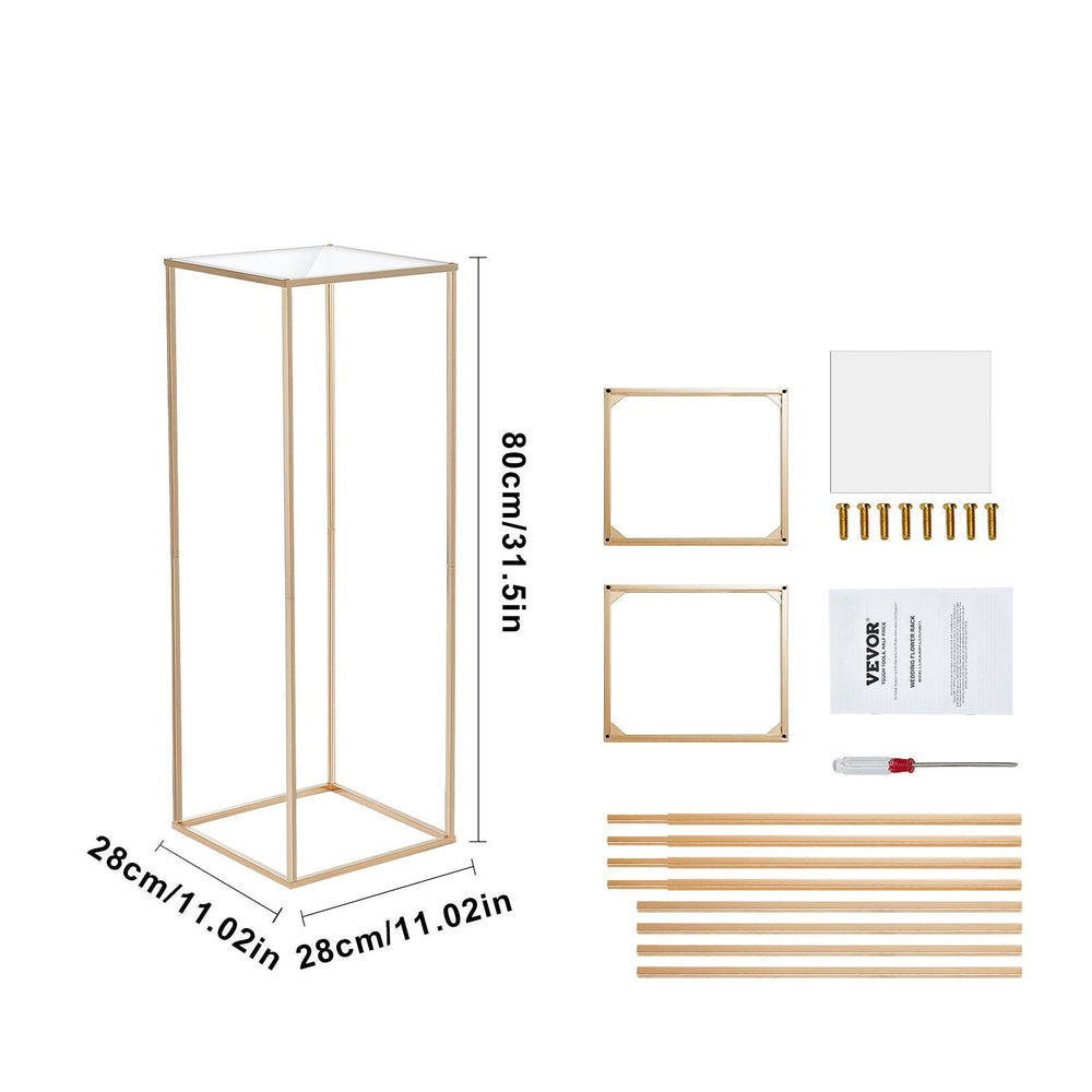 10PCS 31.5inch High Wedding Flower Stand, With Acrylic Laminate,Metal Vase Column Geometric Centerpiece Stands, Gold Rectangular Floral Display Rack For Events Reception, Party Decoration EX-STOCK
