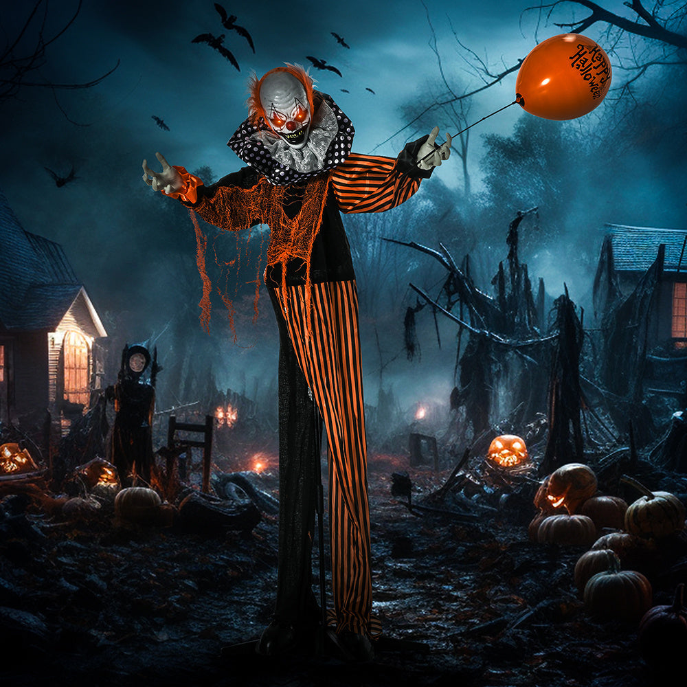 65inch Life Size Outdoor Halloween Decorations Talking Circus Clown With A Balloon, Animated Prop With Sound And Motion Activated, Light Up Eyes, Laughter EX-STOCK