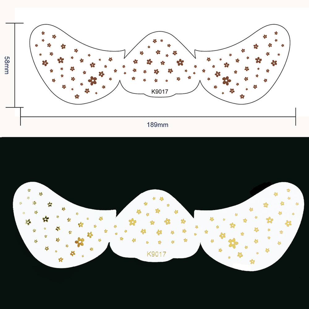 Mustache-shaped nail art stencils with gold stars on a white background