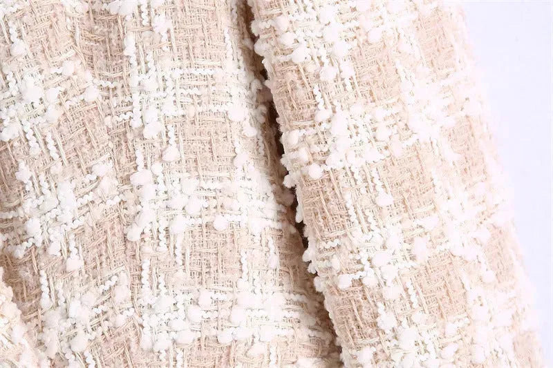 Elegant Luxury Lapel Long Sleeved Double Breasted Check tweed Blazer Women - EX-STOCK CANADA