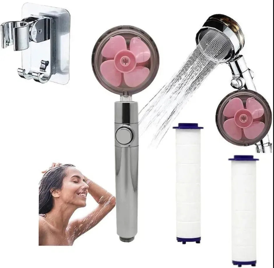 Propeller Driven Shower Head With Stop Button And Cotton Filter Turbocharged High Pressure Handheld Shower Nozzle - EX-STOCK CANADA