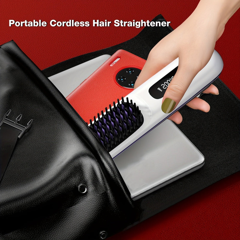 S7 Portable Cordless Hair Straightening Brush With LED Display - Lightweight Mini Negative Ion Hot Brush, USB Rechargeable Women's Travel Essentials Gift, Scald Protection EX-STOCK