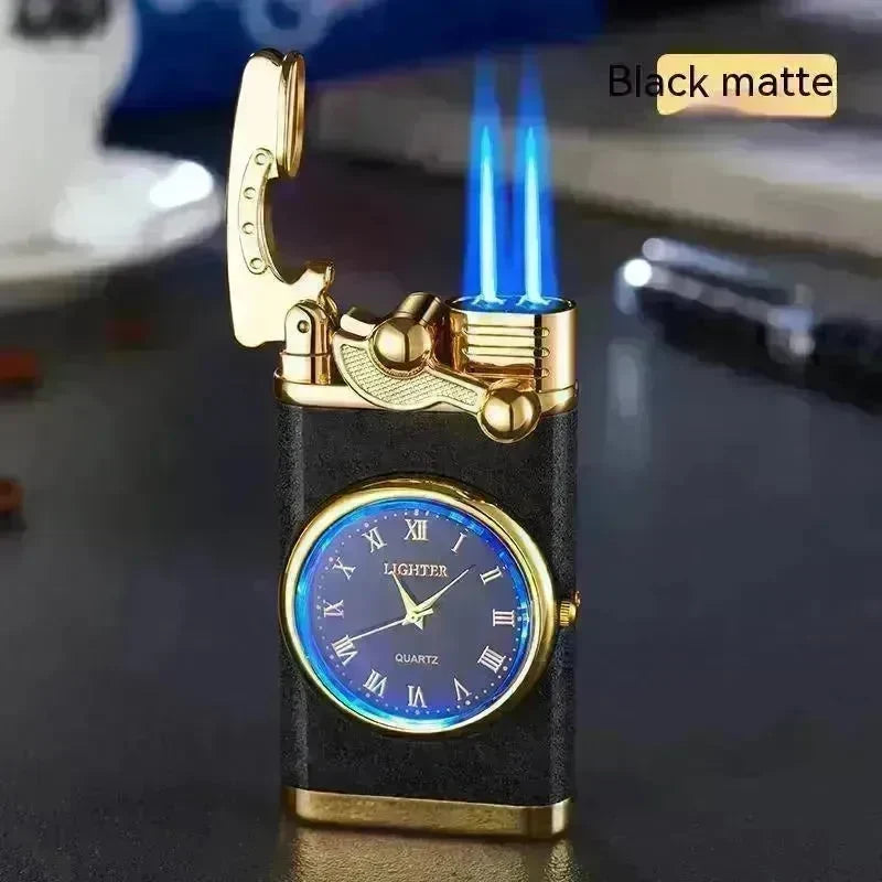 New Lighter With Electric Watch Rocker Arm Automatic Ignition Straight Blue Flame Lighter Creative Real Dial Inflatable Windproof Cigar Lighter Men's Watch Gift - EX-STOCK CANADA