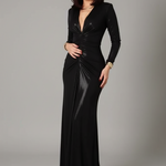 Women's Deep V-Neck Long Sleeve Slim-Fit Maxi Dress – Elegant Bodycon Evening Gown | Black | XS–XL 